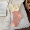 Novas Meias Arrastão Femininas Retro com Blocos de Cor de Ponta Dupla, Meias de Cano Médio Outono e Inverno, Tendência Ins Quentes Longas de Algodão