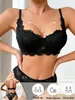 Conjunto de lencería de encaje negro estilo europeo y americano, sujetador push-up sexy con aros, ropa interior de mujer transpirable y cómoda