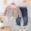 Roupas de Bebê para Primavera e Outono, Suéter Elegante Estilo Princesa Fofo com Bolinhas, Conjunto de Três Peças de Roupa Infantil para Bebê de Um Ano Roupa de Primavera