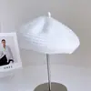 Boina de punto a rayas de mezcla de lana australiana para mujer, gorro de artista básico versátil de invierno, sombrero de azafata a la moda