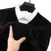 Colete de Tricô Gola V 100% Caxemira Masculino, 200g, Fio Duplo 12 Agulhas, Suéter Sem Mangas para Meia-Idade e Idosos