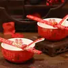 Juego de Cuencos para Boda, Cuencos y Palillos, Cuencos Rojos para los Novios, un Par de Cuencos Rojos Festivos, un Juego Completo de Suministros para Boda