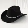 Borboleta Turquesa Corrente de Metal Acessórios Chapéu de Copa Chapéu de Exterior de Alta Qualidade Estilo Étnico Feltro Chapéu de Cowboy Ocidental