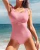 Traje de baño de una pieza de nuevo estilo para mujer, sexy, ajustado, color liso, simple, exportación europea y americana, sin espalda, traje de baño casual para aguas termales