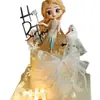 Decoración de pastel de cumpleaños de niña celebrada en Internet Decoración de princesa Elsa de la Reina de Hielo Luz de cumpleaños digital enchufable