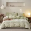 Juego de Cuatro Piezas de Algodón Lavado Jacquard de Mariposas Cuadros Rosa Girly, Juego de Dormitorio Puro Algodón Estilo Sábana de Cama Amigable con la Piel Todo Algodón