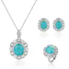 Nueva Cadena de Colgante Oval de Zirconia de Lujo Chapada en Oro, Aretes y Anillos con Piedra Preciosa Color Paraíba de Amazon
