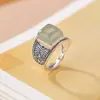 Anillo Yilu Plata de Ley S925 Jade Natural Hetian Jade de Agua Clara Vintage Desgastado Zakiram Anillo Abierto de Plata