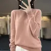 Novo suéter de lã feminino versátil para outono e inverno, pronto para usar, gola redonda de malha fina 24, base solta de cashmere