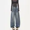 Calça Jeans Estilo Americano Feminina Solta Emagrecimento Comprimento Total Plus Size MM Cheinha Cobertura de Carne Pernas Grossas Calça Jeans Wide Leg