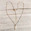 Collar de Cadena de Acero Inoxidable con Cuentas Exquisito y Sencillo Transfronterizo para Mujer, Collar de Cruz de Acero Inoxidable de Una Sola Capa Chapado en Oro de 18 Quilates