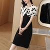 Vestido Vintage Ligero Maduro Negro de Manga Corta para Mujer 2025 Verano Nueva Moda Estilo Occidental Adelgazante Cintura Alta Estampado