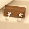 Pendientes de Flor de Zirconia y Perla Dulces Elegantes Estilo Coreano para Mujer Oro y Plata Pendientes Versátiles Pendientes Versátiles