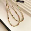 Collar cilíndrico bohemio de nácar, cuentas de arroz, perlas y cristal, una cadena para la clavícula delicada y discreta con un toque de lujo, joyería de alta gama al por mayor