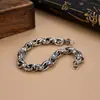 Pulsera Retro de Plata de Ley S925 para Hombre Moderna Simple Trendy Elegante Hecha a Mano Entrelazada Vajra Mantra de Seis Caracteres