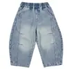 Jeans anchos de corte holgado para niños con diseño bordado, nueva colección de otoño para bebés y niños pequeños, pantalones largos casuales de moda para el otoño