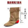 Botines invisibles de piel auténtica de 7 cm para mujer con hebilla de cinturón, punta fina, remaches, estilo western, botas plisadas apiladas
