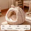 Cama para pet em formato de laço, cama quente de inverno para gatos, cama para cachorro, design semi-fechado para sono profundo e sensação de segurança, espessa para aquecimento extra
