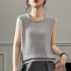 Nuevo Chaleco de Punto Redondo de Tencel y Lino Primavera/Verano 2026 para Mujer Sin Mangas Color Sólido Pulóver Prenda Base