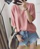 2026 Verão Feminino Novo Estilo Coreano Gola V Versátil Solto Pulôver Camiseta Cor Sólida Manga Média Casual Top Camisa Base