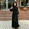 Moda Feminina Elegante de Primavera/Verão Francesa de Grife Vestido Longo Gola Alta Mangas Longas Plissadas Vestido de Renda Cintura Marcada Saia Emagrecedora