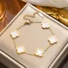 Pulsera de trébol de cuatro hojas de acero de titanio que no se desvanece con diamantes, pulsera de dijes de moda de oro rosa de 18 quilates, pulsera de cinco flores estilo europeo y americano