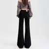 Jeans Bootcut Negros de Tiro Bajo para Mujer en Otoño e Invierno, Piernas Anchas Sueltas, No Ceñidos a la Pierna, Pantalones de Campana Caídos en Forma de Herradura