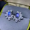 Arete de Piedra Lunar Natural, Azul Fino Luz de Luna Vítreo, Plata de Ley 925, Trabajo Fino Incrustado, 6*8mm