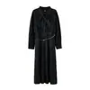 Vestido de punto Inno para mujer de talla grande con cuello alto, diseño de cinta y fruncido en la cintura, nuevo estilo de otoño, vestido de longitud media para mujer 343510