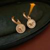 Pendientes Redondos Geométricos con Cabeza de León Incrustada de Diamantes Estilo Retro, Pendientes de Moda Franceses de Nicho de Gama Alta para Mujer