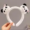 Faixa de cabeça fofa com orelhas de panda para lavar o rosto, faixa de cabeça de pelúcia de desenho animado com coroa alta para mulheres, faixa para maquiagem e lavar o cabelo, acessório de cabelo