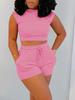 Mm2168 Ropa de Mujer Transfronteriza Estación Independiente Traje de Verano para Mujer Shorts Traje de Camiseta Color Puro Estilo Deportivo Casual