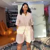 Ropa Femenina Transfronteriza Europea y Americana Verano 2026 Nueva Moda Casual Holgada Camisa Rayada Conjunto de Shorts de Pierna Ancha