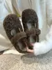 Zapatos peludos para mujer para otoño e invierno 2024, nuevos planos estilo hada de punta redonda con lazo, pantuflas de algodón versátiles y cálidas con forro polar