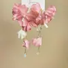 Rosa Pêssego Suave! Brincos de Franja com Flores Rosa Doces para Fotos de Férias na Costa de Yunnan