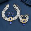 Collar Europeo y Americano Transfronterizo Elegante Lujo Ligero Diamante Cuadrado Gota de Agua Collar Multicapa Anti-perla Aretes Pulsera Juego de Tres Piezas