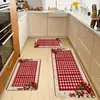 Tapetes de chão com tema de Natal transfronteiriços, tapetes de chão xadrez, tapetes de chão de cozinha, tapetes de chão resistentes a manchas, resistentes a óleo e absorventes, um conjunto de dois, com base antiderrapante