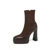 Botas de Tacón Alto Stiletto con Punta Cuadrada y Plataforma Impermeable Elástica Ultralarga, Suela Gruesa, Tacón Grueso, Versátiles, Cómodas para Personas Bajitas, 12cm