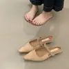 Sandálias Elegantes de Salto Grosso Bico Fino Estilo Francês para Mulheres, Temporada Primavera/Verão 2026, Sapato de Salto Fechado na Ponta com Tira Única nas Costas para Noite