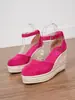 Sandalias de Moda de Comercio Exterior para Mujer Estilo Nuevo Sandalias de Cuña Punta Cerrada Plataforma Impermeable de Suela Gruesa Sandalias con Correa al Tobillo de Cuerda de Cáñamo de Paja