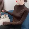 Camada Base Feminina Gola Alta de Renda Camada Interna de Pelo Sintético Toque de Tricô Outono Inverno Novo Estilo Meia-Alta Top de Renda
