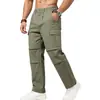 Calça de trabalho casual masculina estilo europeu e americano para primavera e outono, corte solto, com bolso tipo paraquedas, estilo motociclista, confortável, tipo lenhador, multi-bolsos, perna reta