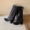 Botas de Cano Alto Redondas Estilo Chanel 2026 Outono/Inverno Nova Cor Color Block para Mulheres com um Salto Bloco Elegante