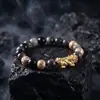 Pulseira Pixiu de obsidiana prateada para homens com um design único e estiloso, moderna e versátil, acessório de luxo leve e de alta qualidade para mulheres