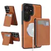Compatível com Samsung S26 Ultra Case Magnética 2 em 1 para Celular S25 Porta-Cartão Carregamento Sem Fio MagSafe Case de Couro