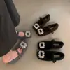 EM. Elegantes Zapatos Mary Jane Ji para Mujer, Zapatos Cuadrados con Piel Sintética y Pedrería Estilo Francés para la Noche, Forrados de Borrego, Zapatos Planos de Invierno para Mujer