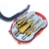 Juego de Brocas Helicoidales, Broca Helicoidal Dentada, Broca Pagoda en Caja, Expansor de Agujeros Tipo Torre Escalera Espiral, Extractor de Ranuras