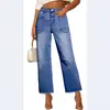 Amazon 2026 Ropa de Mujer Primavera y Otoño Estilo Nuevo Europeo y Americano Decoración de Bolsillo Pantalones de Pierna Ancha Versátiles No Ajustados a las Piernas Jeans Venta al por Mayor