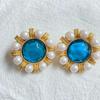 Pendientes de perla de lava esmaltada vintage de oro auténtico galvanizado, pendientes dulces de macarrón 925