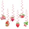 Set de Decoración para Fiesta de Cumpleaños Feliz con Temática de Fresas, Adornos para Pastel de Cumpleaños, Suministros de Tarjetas Colgantes Espirales